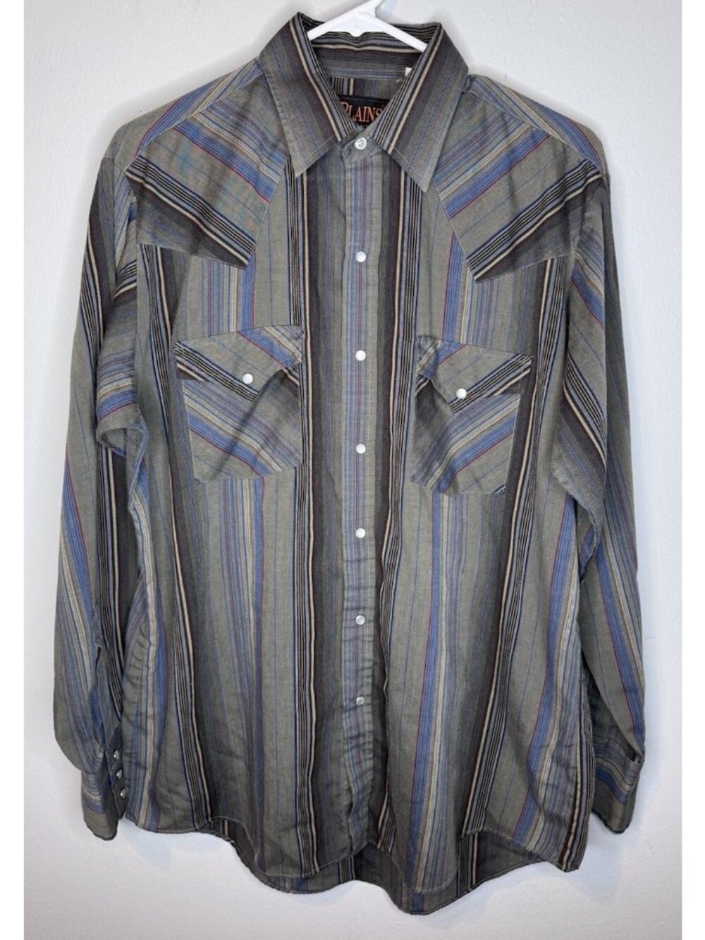 Plains Western Wear Pearl Snap Long Sleeve Shirt Medium Mens Striped Multicolor